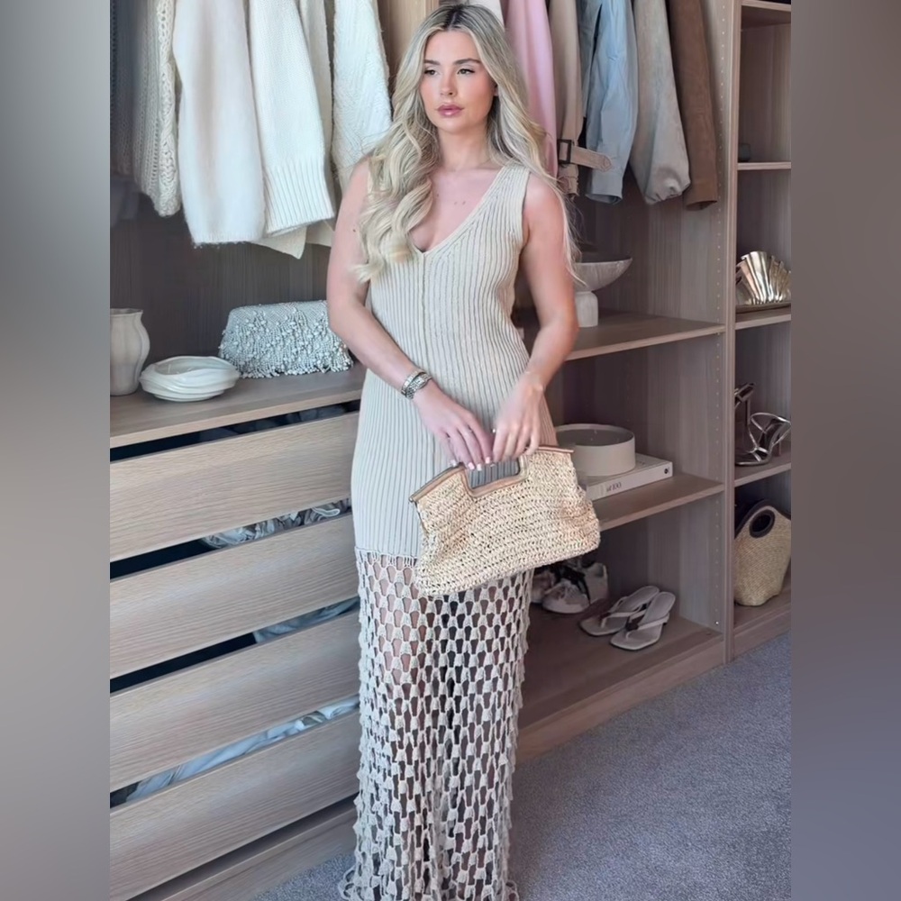H&M Beige Knit Maxi Dress with Crochet Hem - Picture 7 of 11